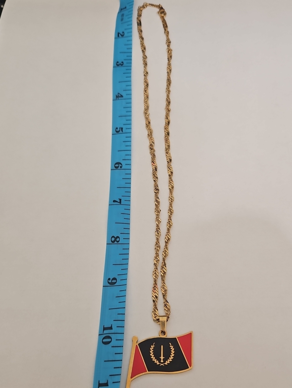Gold-Tone Flag Pendant Necklace - Black & Red